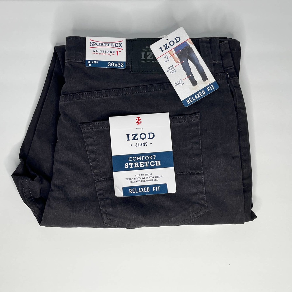 Izod Relaxed Fit Black Stretch Denim Jeans, New